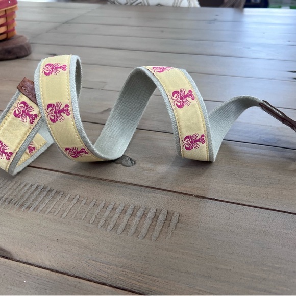 Talbots Pink Lobsters on Soft Yellow Belt with Leather Buckle - Picture 2 of 3